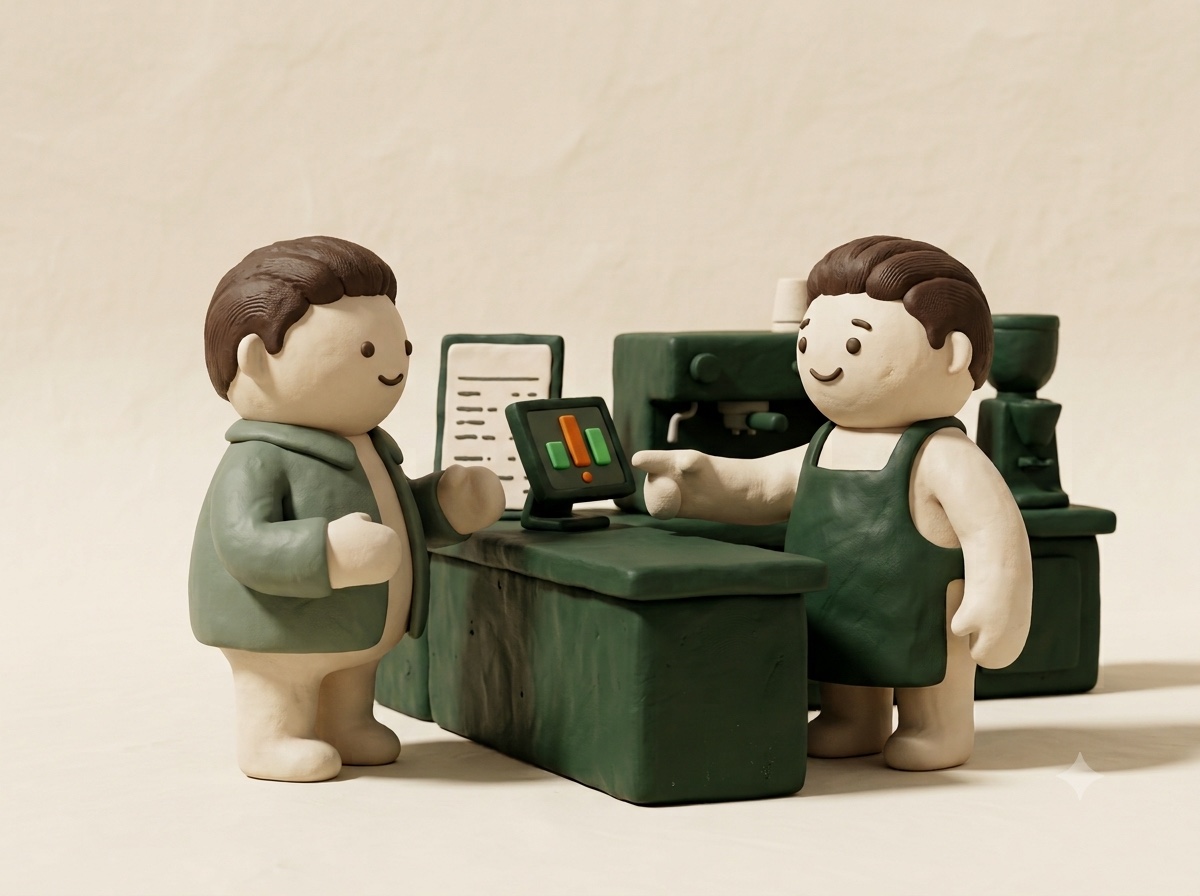 La dueña revisa los resultados de su campaña con el equipo de kiosko.